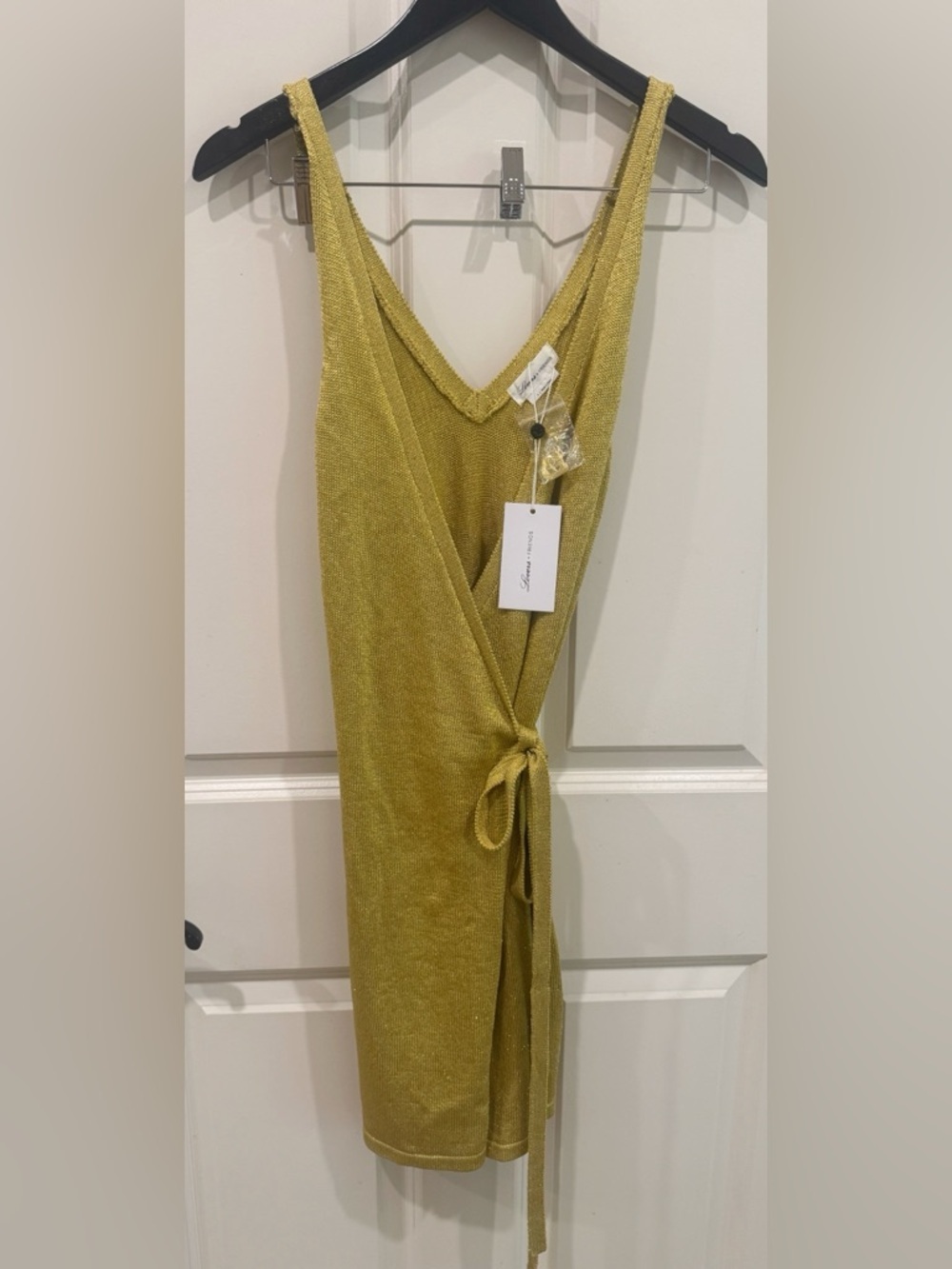 Lovers + Friends Knit Wrap Mini Dress metallic mustard small  $265 - Picture 7 of 11